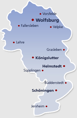 Das Gebiet der Kreise Wolfsburg und Helmstedt