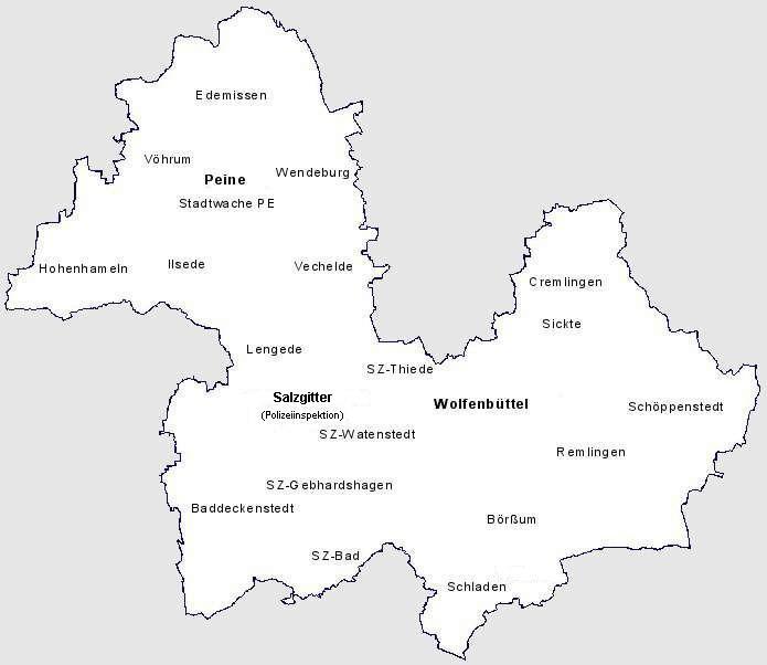 Karte der Polizeiinspektion Salzgitter/Peine/Wolfenbüttel